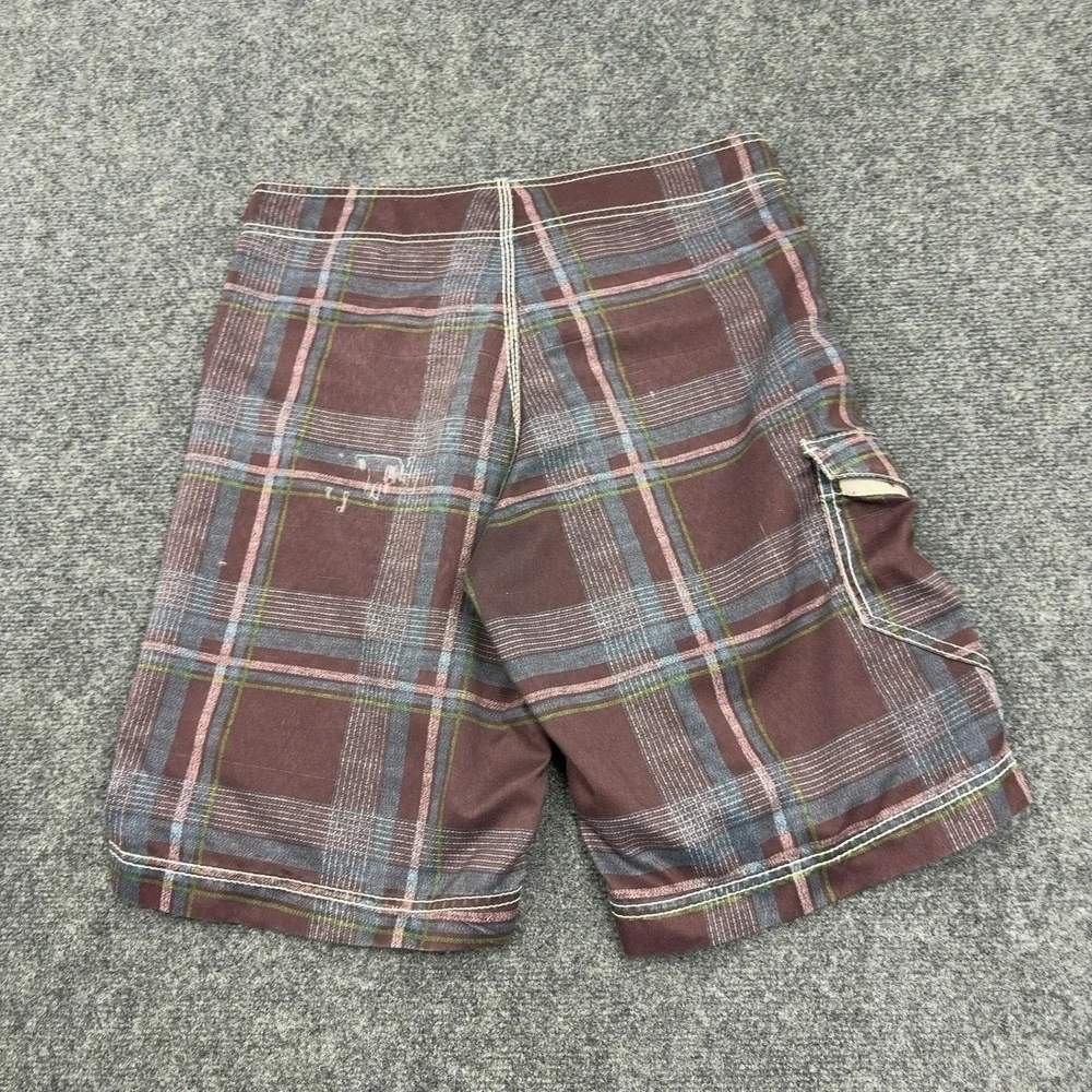 Billabong Board Shorts Mens 33 Brown Polyester Plaid Cargo Pocket Surf Skater